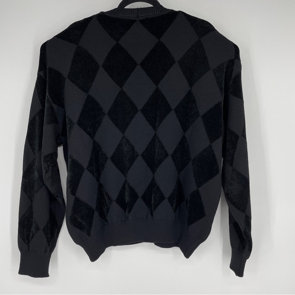 Black Argyle Crewneck Pullover Sweater Vintage Italy - Picture 4 of 5